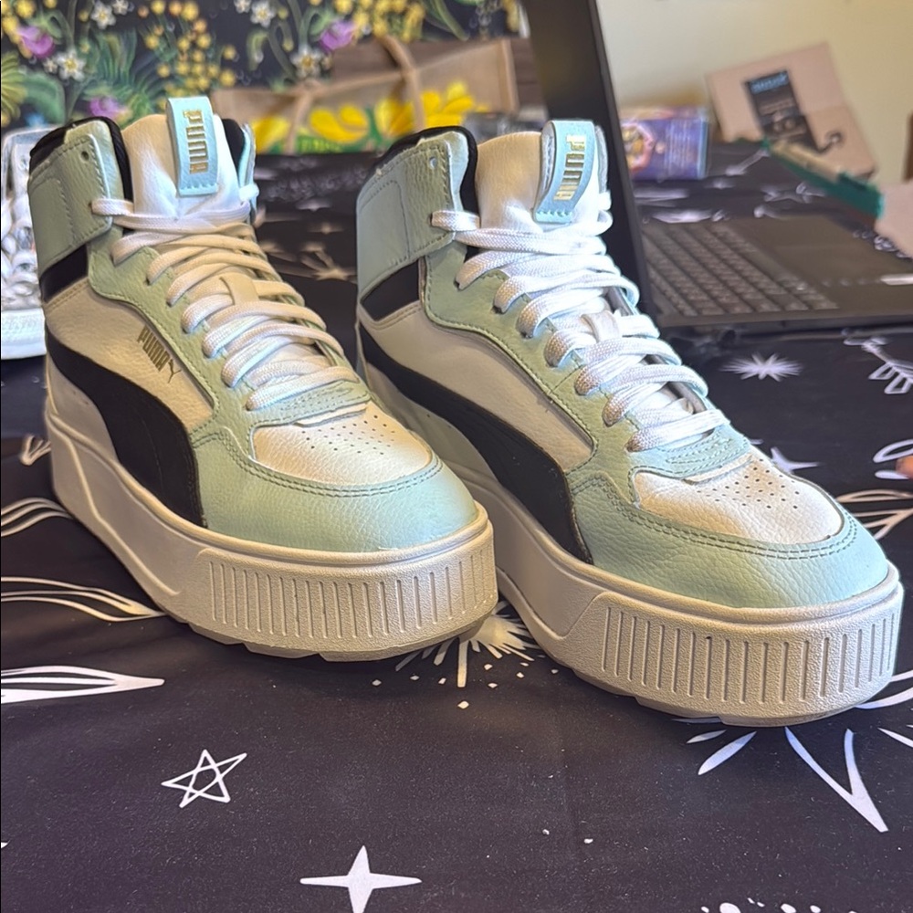 Puma Cinderella Blue & White with Black  Trim Platform Sneakers with Chunky Sole